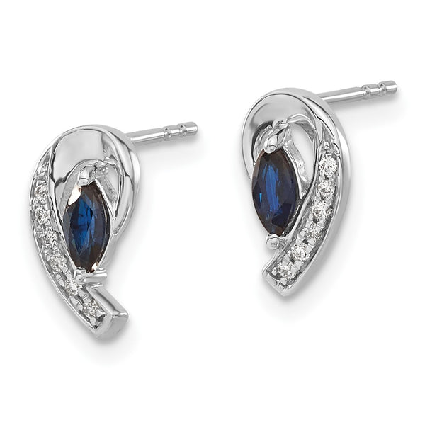 Marquise Sapphire and Diamond Stud Earrings in 14KT White Gold