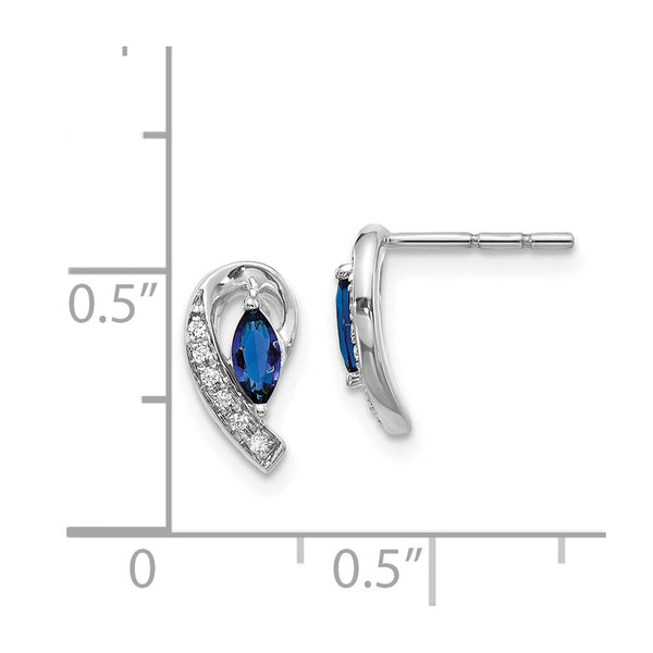 Marquise Sapphire and Diamond Stud Earrings in 14KT White Gold