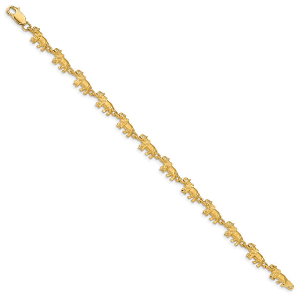 14KT Yellow Gold 7-inch 6.5MM Diamond-cut Lobster Clasp Elephant Bracelet