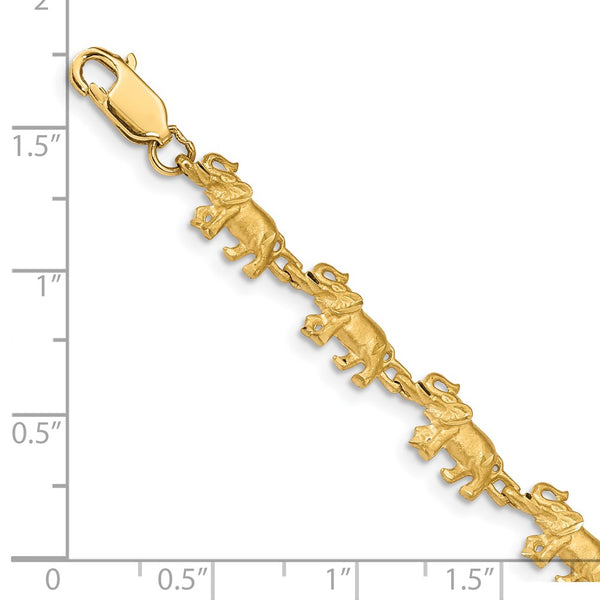 14KT Yellow Gold 7-inch 6.5MM Diamond-cut Lobster Clasp Elephant Bracelet