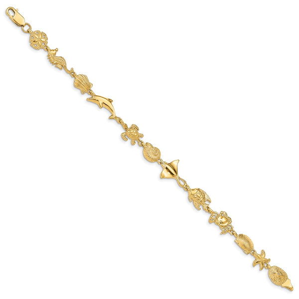 14KT Yellow Gold 7-inch 13MM Fancy Lobster Clasp Sea Life Bracelet