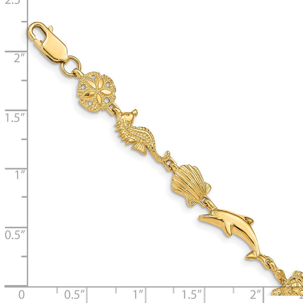 14KT Yellow Gold 7-inch 13MM Fancy Lobster Clasp Sea Life Bracelet