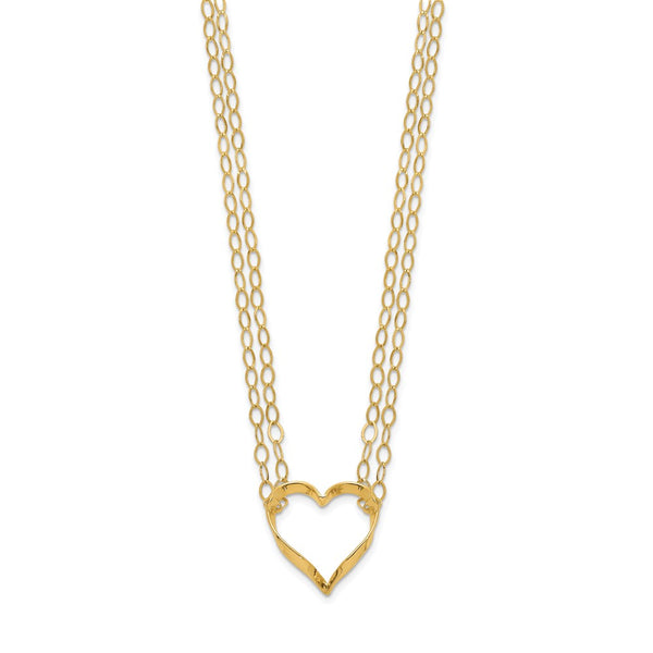 14KT Yellow Gold 16-inch w/2-inch Extender Double Strand Heart Necklace