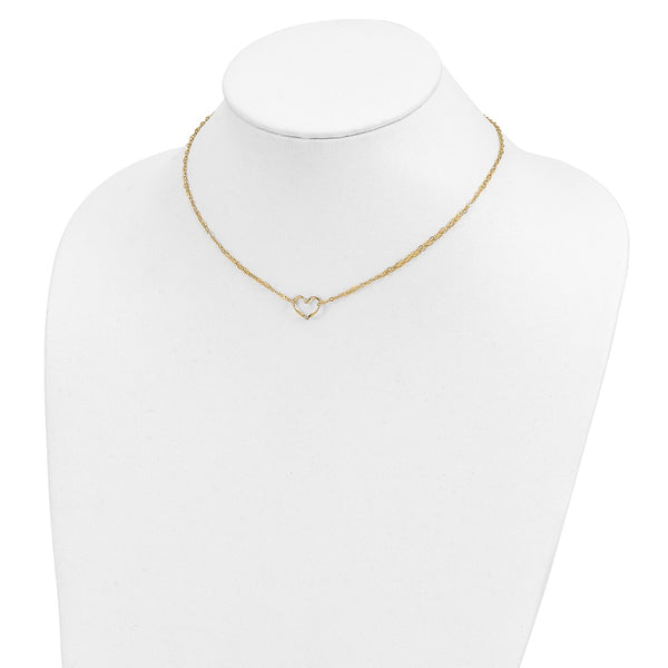 14KT Yellow Gold 16-inch w/2-inch Extender Double Strand Heart Necklace