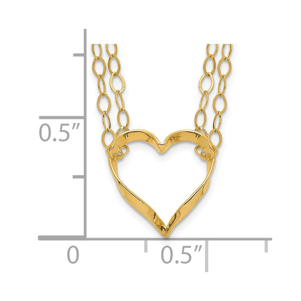 14KT Yellow Gold 16-inch w/2-inch Extender Double Strand Heart Necklace