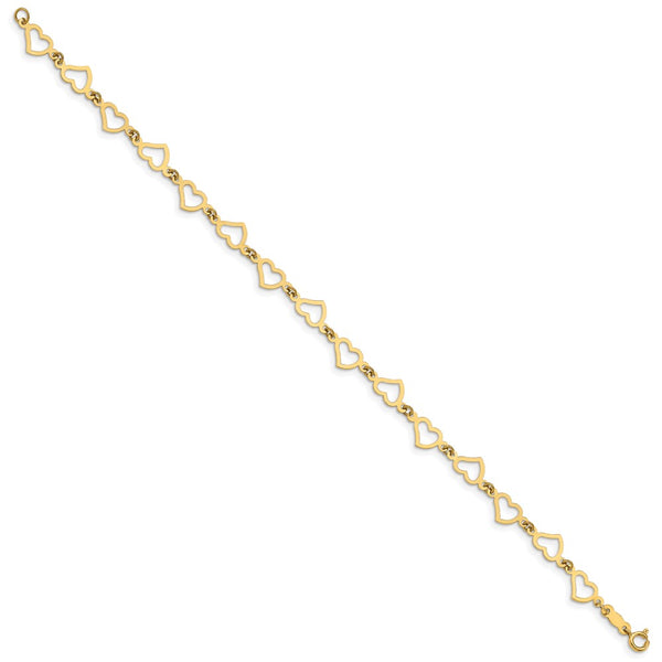 14KT Yellow Gold 7.5-inch 8MM Heart Bracelet