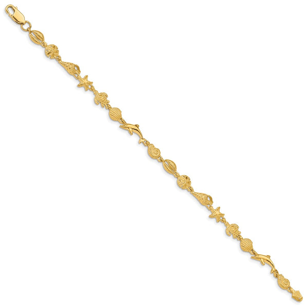 14KT Yellow Gold 7.25-inch 7MM Lobster Clasp Sea Life Bracelet