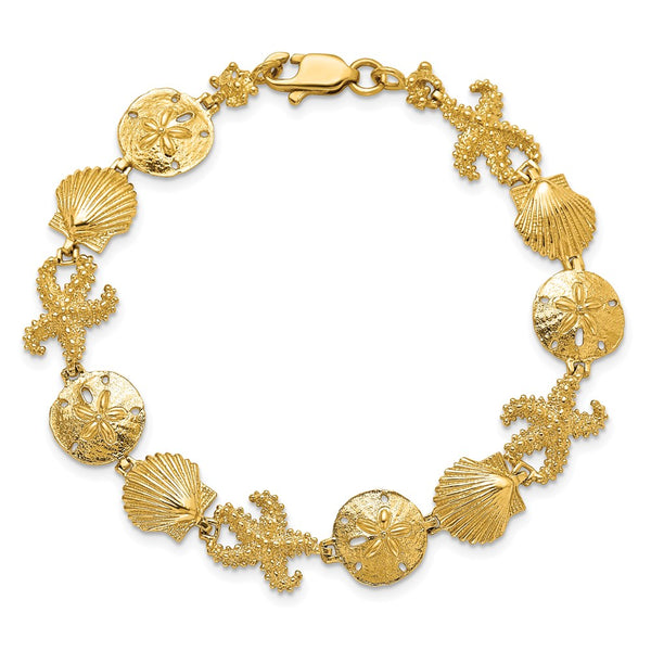 14KT Yellow Gold 7.25-inch 7MM Lobster Clasp Sea Life Bracelet