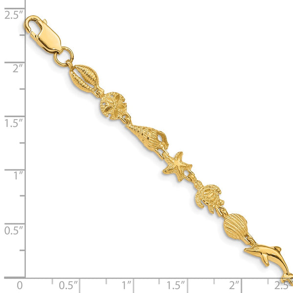 14KT Yellow Gold 7.25-inch 7MM Lobster Clasp Sea Life Bracelet