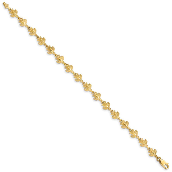 14KT Yellow Gold 7-inch 7MM Lobster Clasp Turtle Bracelet