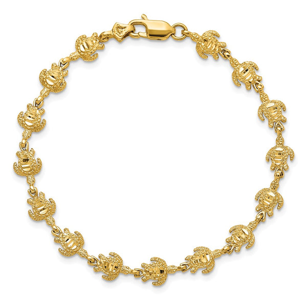 14KT Yellow Gold 7-inch 7MM Lobster Clasp Turtle Bracelet