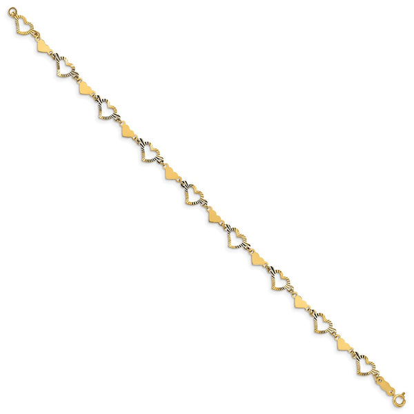 14KT Yellow Gold 7.5-inch 6MM Fancy Diamond-cut Heart Bracelet