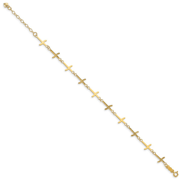 14KT Yellow Gold 7-inch 7MM Diamond-cut Cross Bracelet