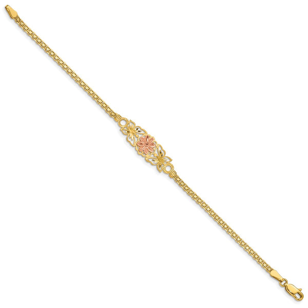 14KT Yellow and Rose Gold 7-inch 11MM Butterfly Flower Bracelet