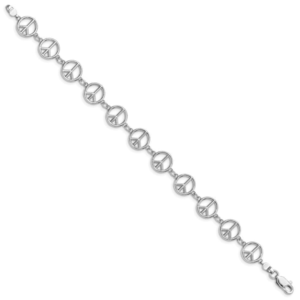 14KT White Gold 7.5-inch 10MM Peace Sign Bracelet