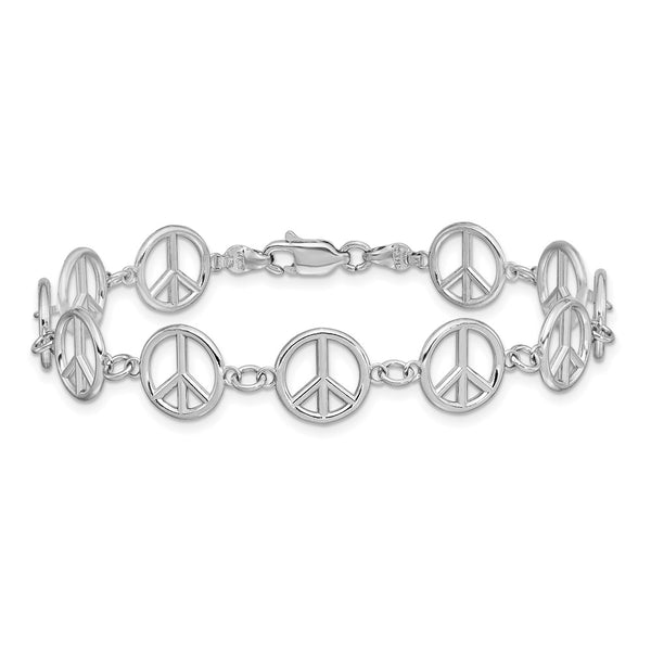 14KT White Gold 7.5-inch 10MM Peace Sign Bracelet