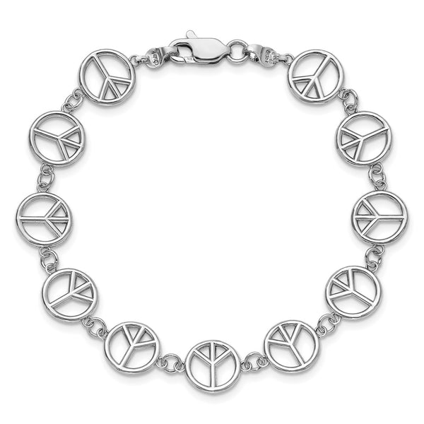 14KT White Gold 7.5-inch 10MM Peace Sign Bracelet