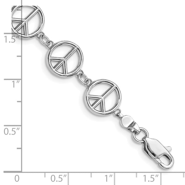 14KT White Gold 7.5-inch 10MM Peace Sign Bracelet