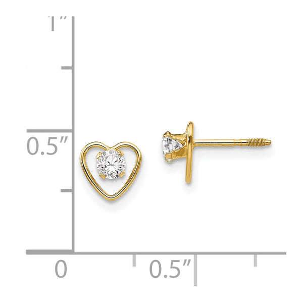 14KT Yellow Gold Round Zircon 6MM Heart Childrens Birthstone Stud Earrings