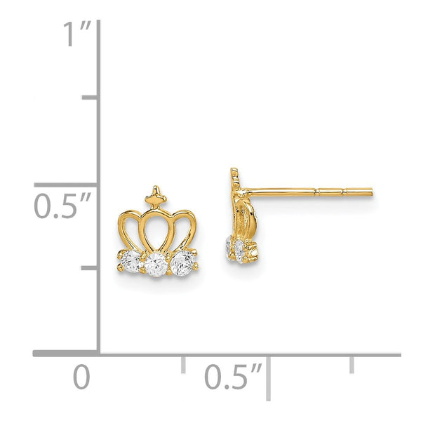 14KT Yellow Gold Cubic Zirconia Stud Tiara Crown Earrings