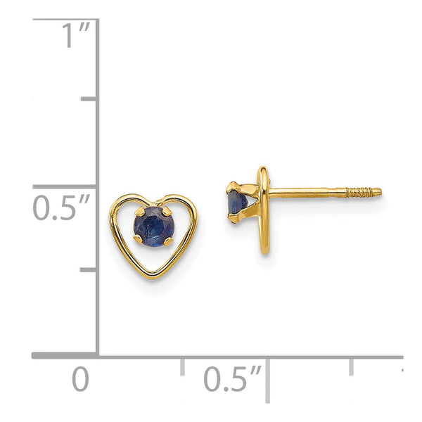 14KT Yellow Gold 3MM Round Sapphire 6MM Heart Childrens Birthstone Earrings