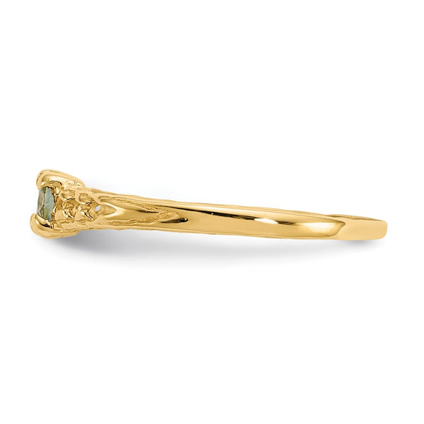 14KT Yellow Gold 3MM Round Aquamarine Birthstone Baby Ring; Size 3