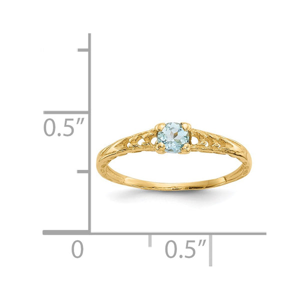 14KT Yellow Gold 3MM Round Aquamarine Birthstone Baby Ring; Size 3