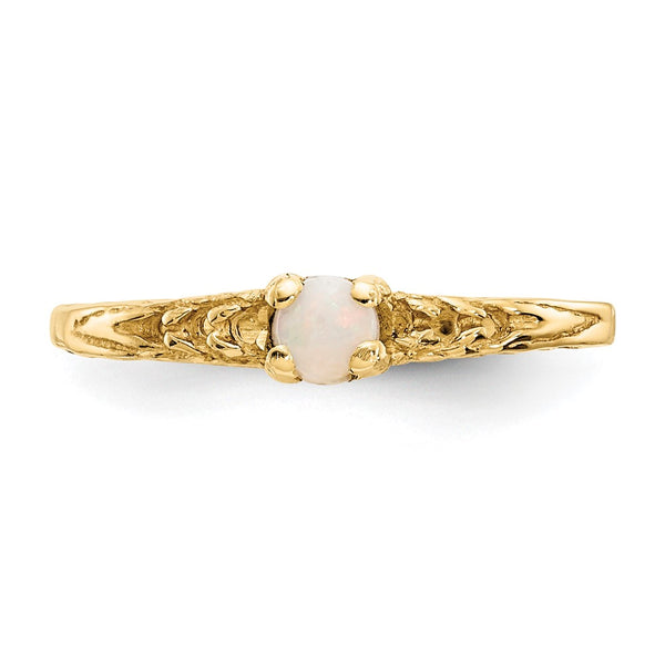 14KT Yellow Gold 3MM Round Opal Birthstone Baby Ring; Size 3