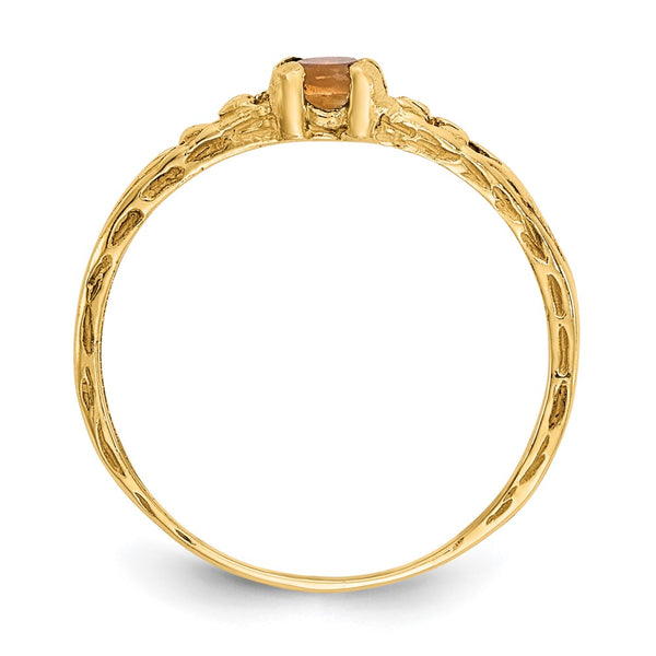 14KT Yellow Gold 3MM Round Citrine Birthstone Baby Ring; Size 3