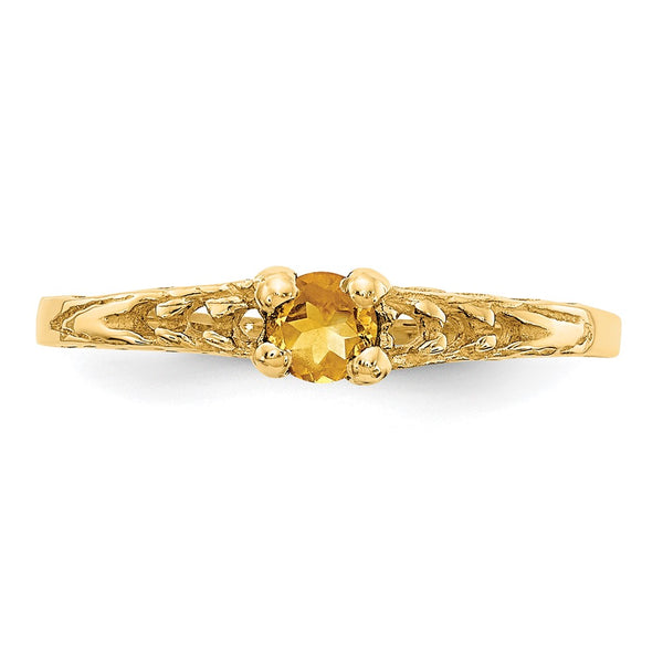 14KT Yellow Gold 3MM Round Citrine Birthstone Baby Ring; Size 3