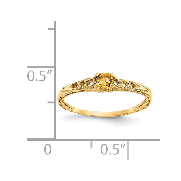 14KT Yellow Gold 3MM Round Citrine Birthstone Baby Ring; Size 3