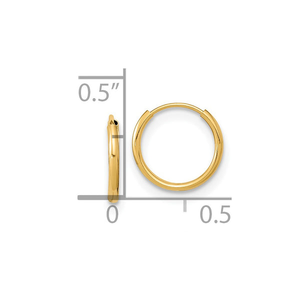 14KT Yellow Gold 9MM Childrens Hoop Earrings