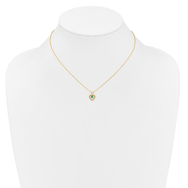 14KT Yellow Gold 3MM Round Emerald 15-inch Childrens Birthstone Pendant