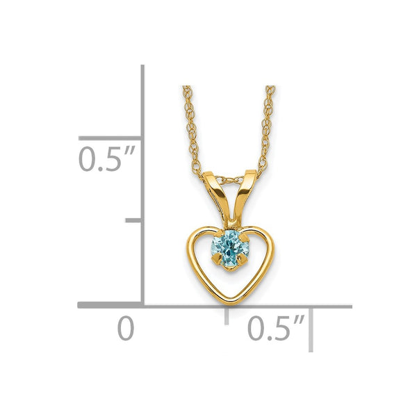 14KT Yellow Gold 3MM Round Blue Zircon 15-inch Childrens Birthstone Pendant