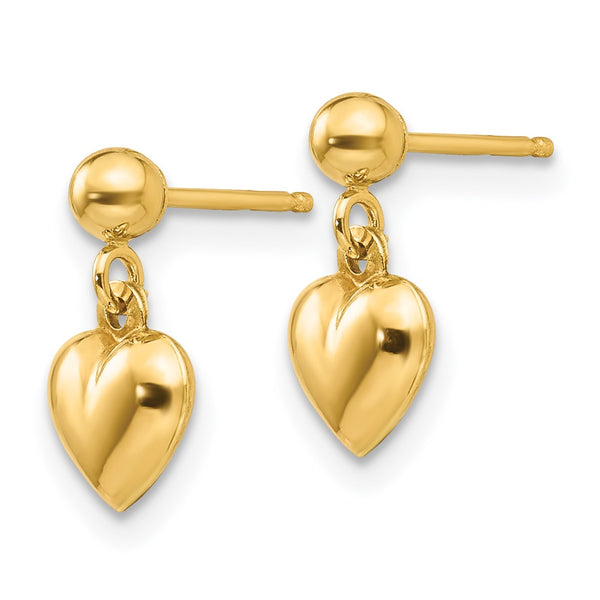 14KT Yellow Gold 11X6MM Childrens Heart Stud Earrings