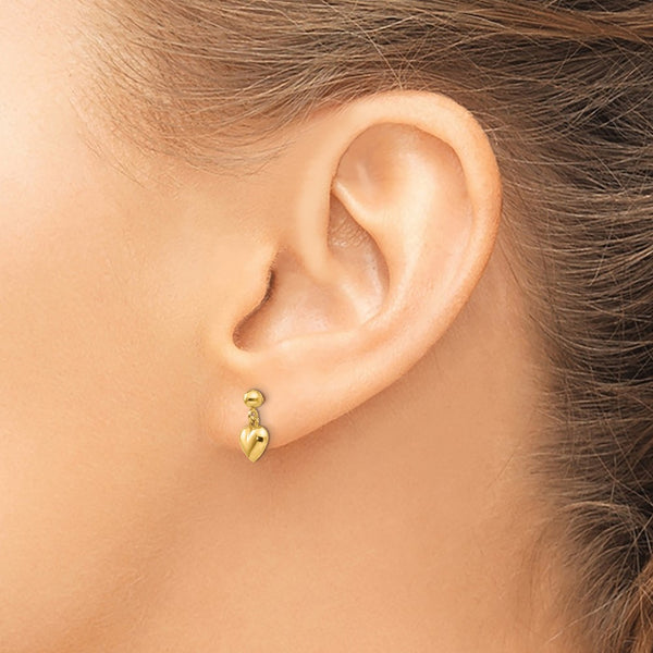 14KT Yellow Gold 11X6MM Childrens Heart Stud Earrings