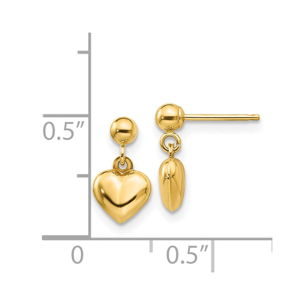 14KT Yellow Gold 11X6MM Childrens Heart Stud Earrings