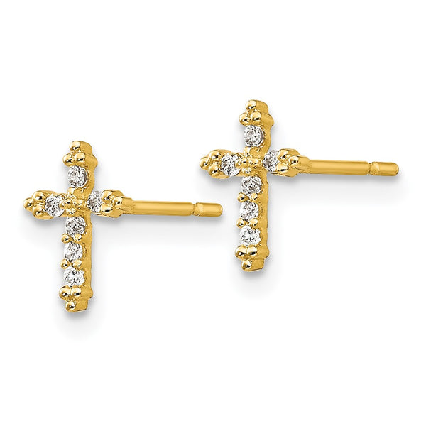 14KT Yellow Gold Cubic Zirconia 8X6MM Childrens Cross Stud Earrings