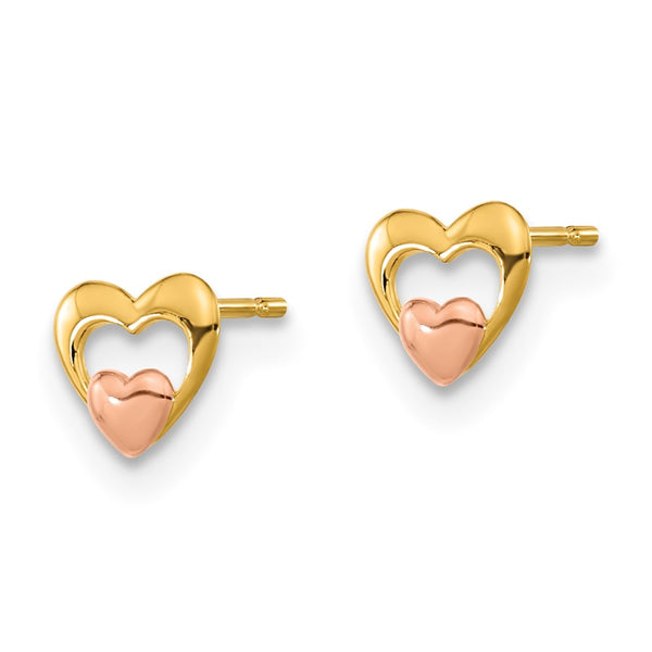 14KT Yellow and Rose Gold 5MM Childrens Heart Stud Earrings