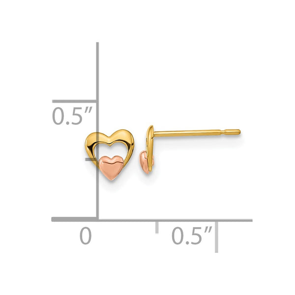 14KT Yellow and Rose Gold 5MM Childrens Heart Stud Earrings