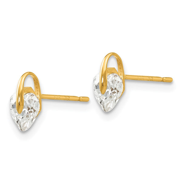 14KT Yellow Gold Cubic Zirconia 7X5MM Childrens Heart Stud Earrings