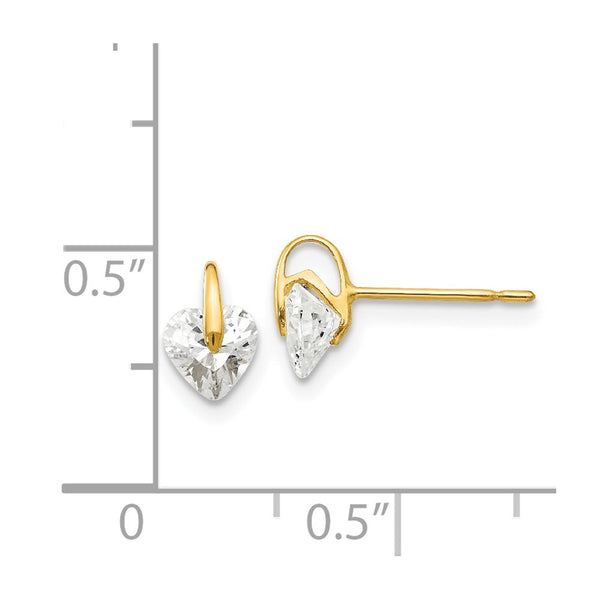 14KT Yellow Gold Cubic Zirconia 7X5MM Childrens Heart Stud Earrings