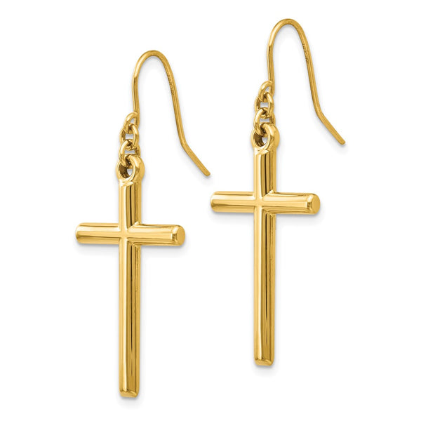 14KT Yellow Gold 36X14MM Cross Earrings