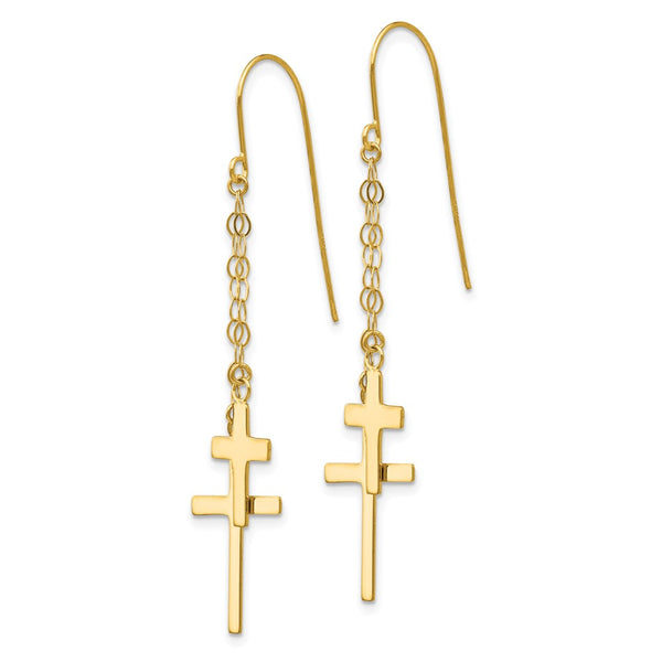 14KT Yellow Gold 56X12MM Drop & Dangle Cross Earrings