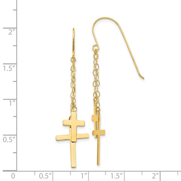 14KT Yellow Gold 56X12MM Drop & Dangle Cross Earrings