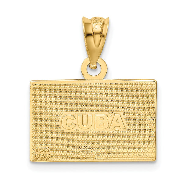 14KT Yellow Gold 21X18MM Enamel Cuba Flag Pendant. Chain Not Included