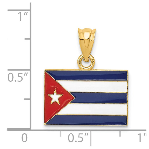 14KT Yellow Gold 21X18MM Enamel Cuba Flag Pendant. Chain Not Included