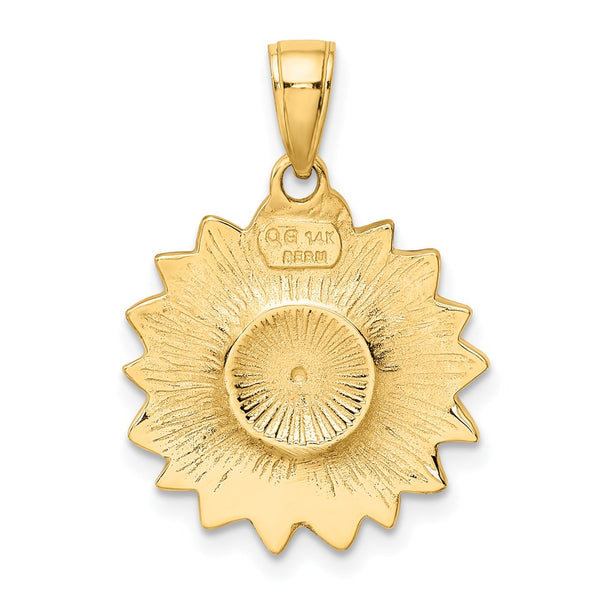 14KT Yellow Gold 24X17MM Sunflower Pendant. Chain Not Included