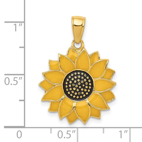 14KT Yellow Gold 24X17MM Sunflower Pendant. Chain Not Included