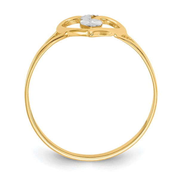 14KT Yellow Gold With Rhodium Plating Heart Ring; Size 7